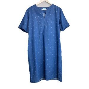 J. Mclaughlin Dress Womens XL Blue Chambray Short Sleeve Shift Casual Summer